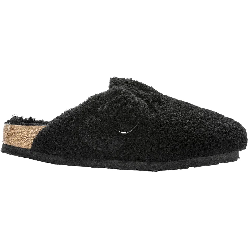 Luxe Craftsmanship Women's Birkenstock Boston Big Buckle Teddy Black Shearling