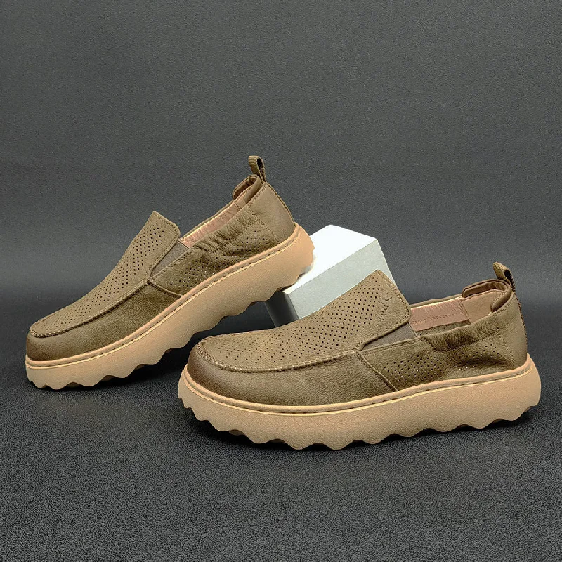 Sleek Finish Men Summer Breathable Hollow Leather Casual Loafers