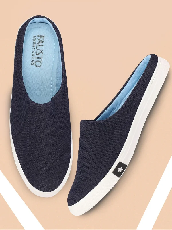Luxe Feel Men Navy Blue Casual Canvas Slip-On Shoes
