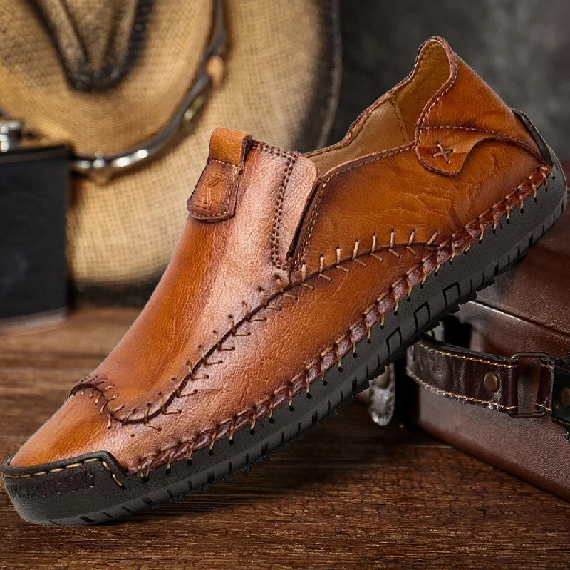 Elegant Patterns Kaegreel Men's Hand Stitching Non Slip Large Size Soft Sole Casual Leather Shoes
