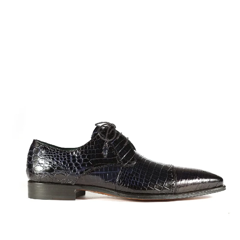 Glam Touch Mezlan 4818-J Men's Shoes Navy Blue Exotic Alligator Skin Cap-Toe Derby Oxfords (MZS3392)