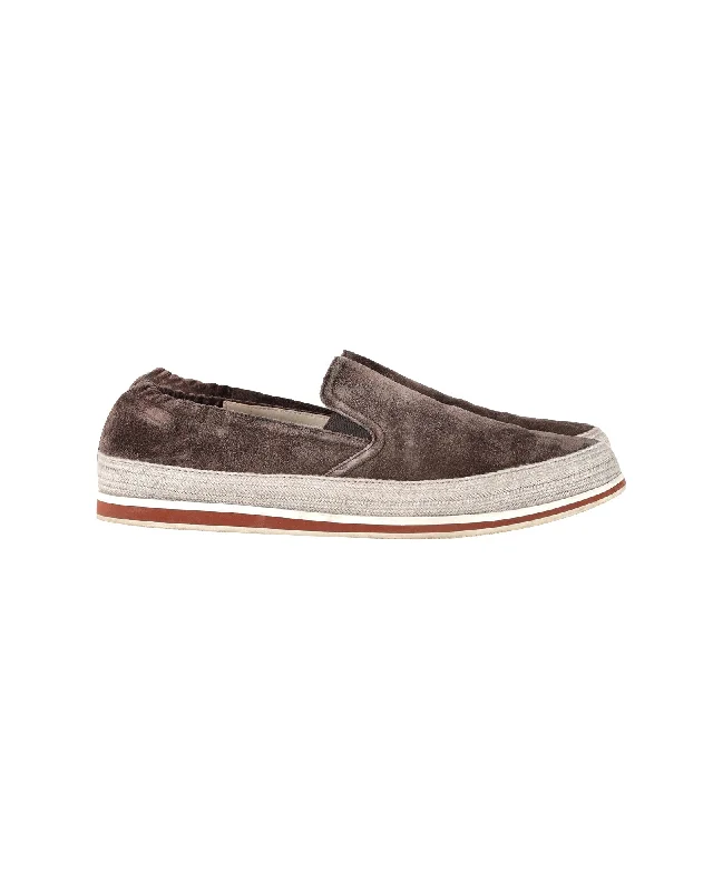 Romantic Detailing Prada Sport Espadrille Sneakers in Brown Suede