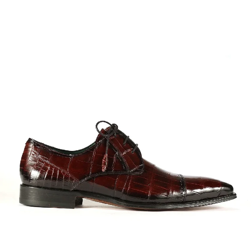 Minimal Edge Mezlan 4818-J Men's Shoes Burgundy Exotic Alligator Skin Cap-Toe Derby Oxfords (MZS3389)