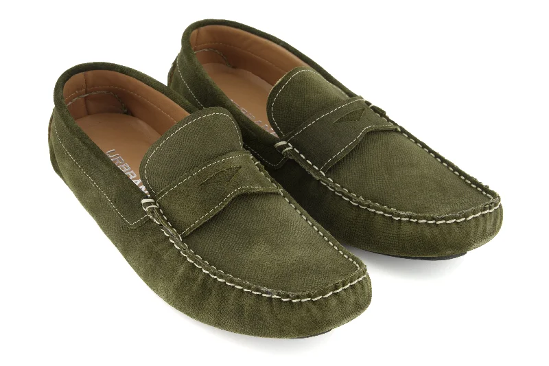 Edgy Sophistication Portofino Driving Loafers - Green Suede