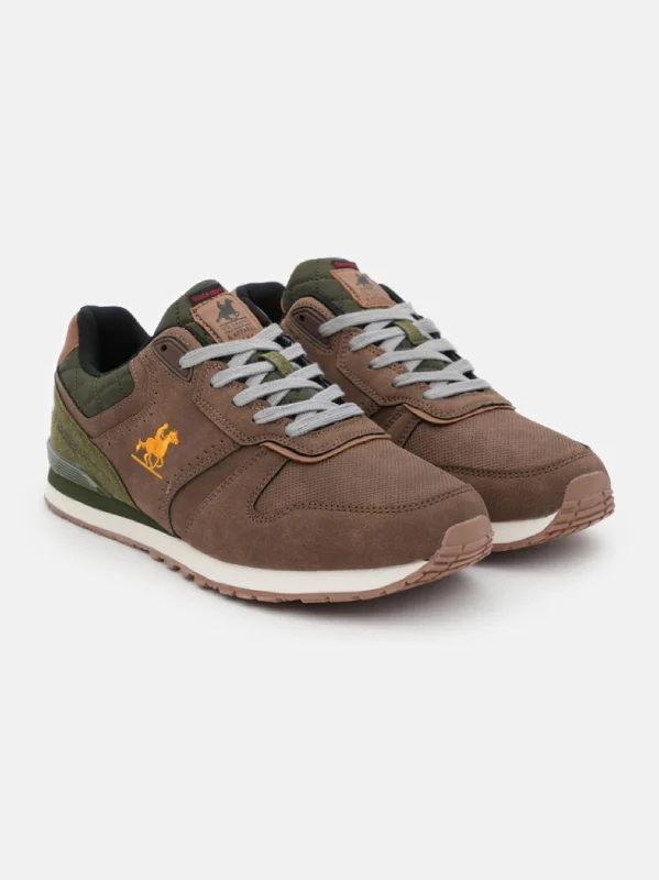 Refined Details Men's Brand Logo Embroidered Sneakers,Brown/Olive