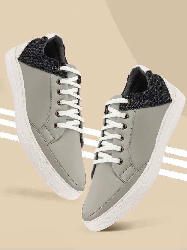 Artisanal Quality Men Grey Classic Lace Up Sneakers
