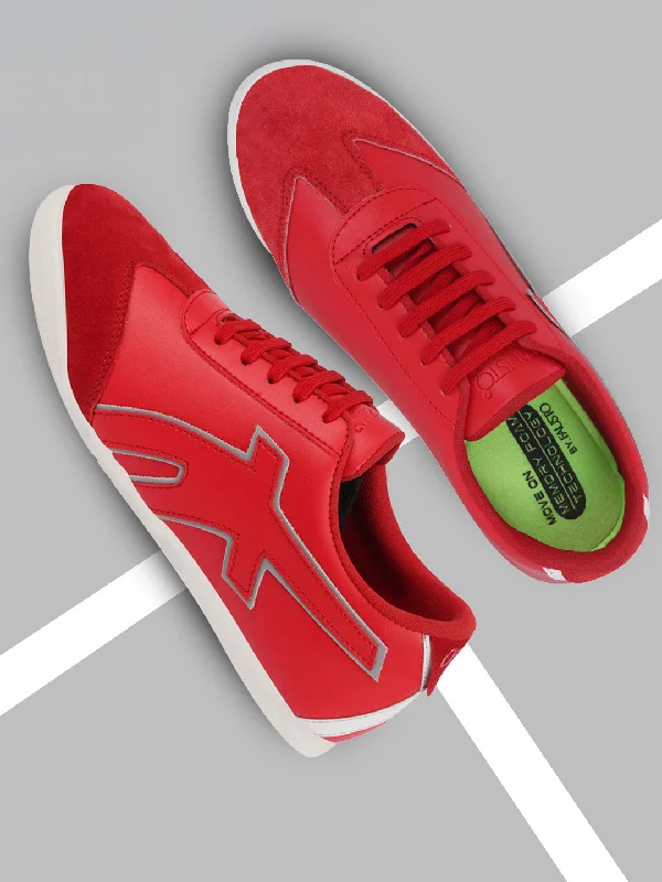 Aesthetic Appeal Men Red Trendy Lace Up Sneakers