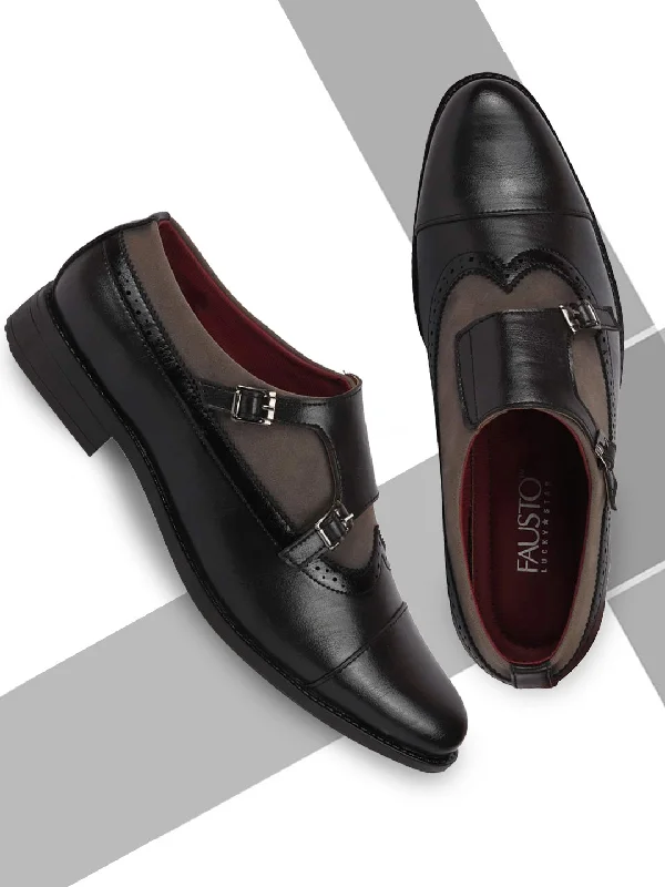 High Fashion Men Party Black Double Strap Monk Slip On Shoes