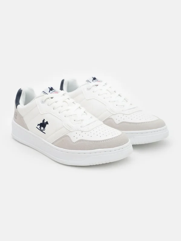 Contemporary Twist Men's Brand Logo Embroidered Sneakers,White