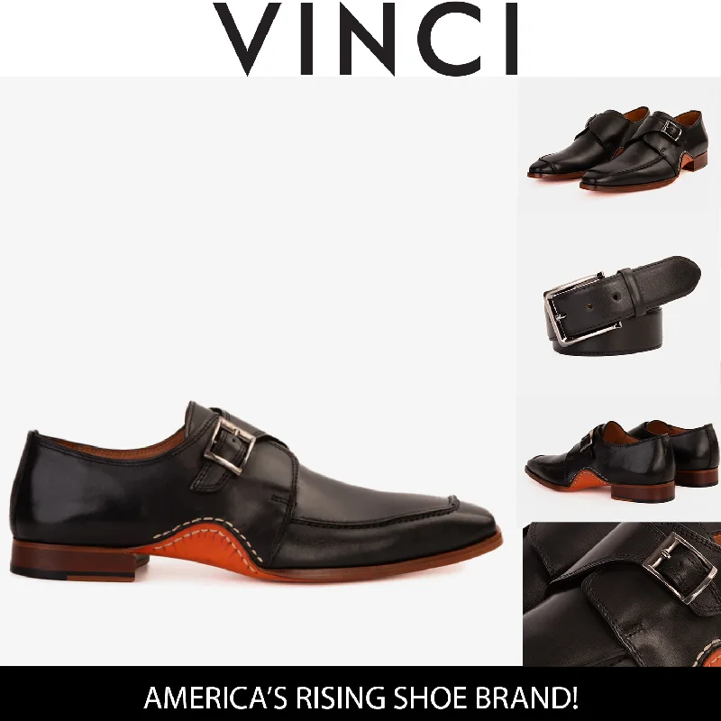 Unique Patterns The Hagrid Black Single Monk Strap Handmade Men Shoe