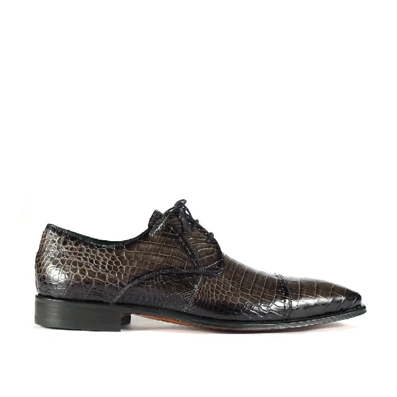 Fashion Icon Mezlan 4818-J Men's Shoes Gray Exotic Alligator Skin Cap-Toe Derby Oxfords (MZS3390)