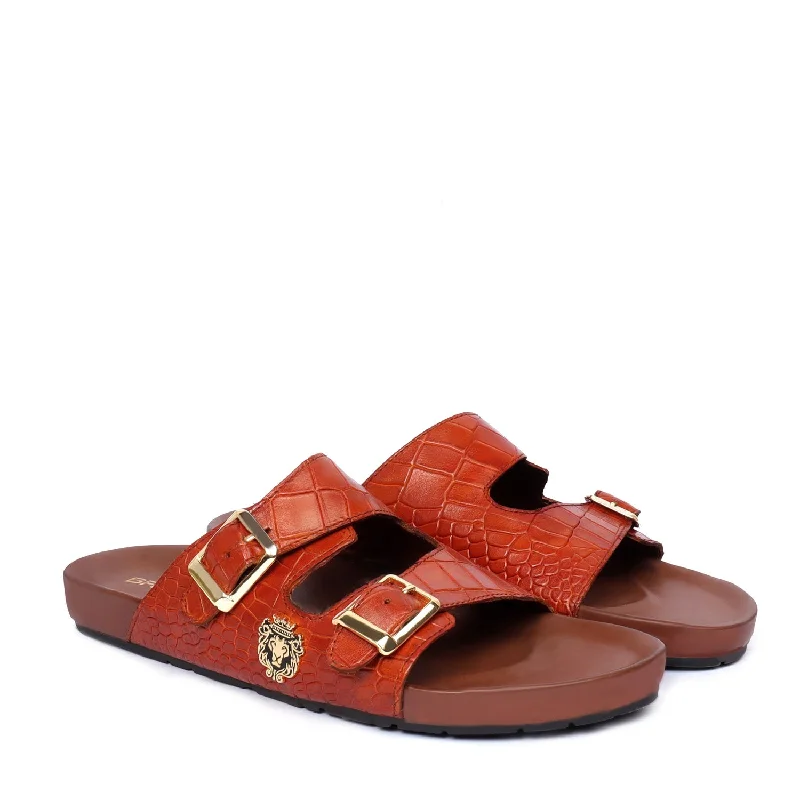 Modern Elegance Men's Tan Slippers in Deep Cut Leather