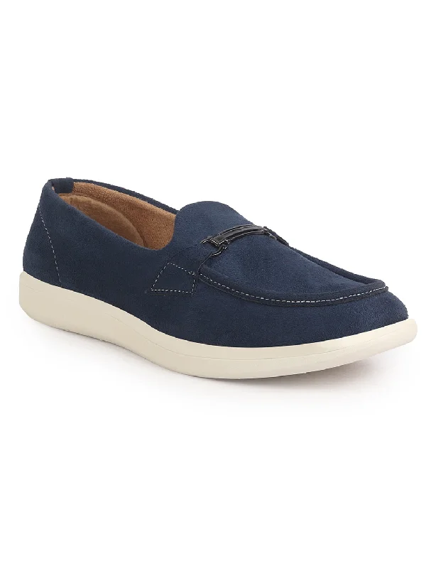 Classic Look Men Blue Suede Classic Ultra Light Comfort Horsebit Buckle Slip On Casual Loafer Shoes|Memory Cushion Insole|EVA Slip On Shoe