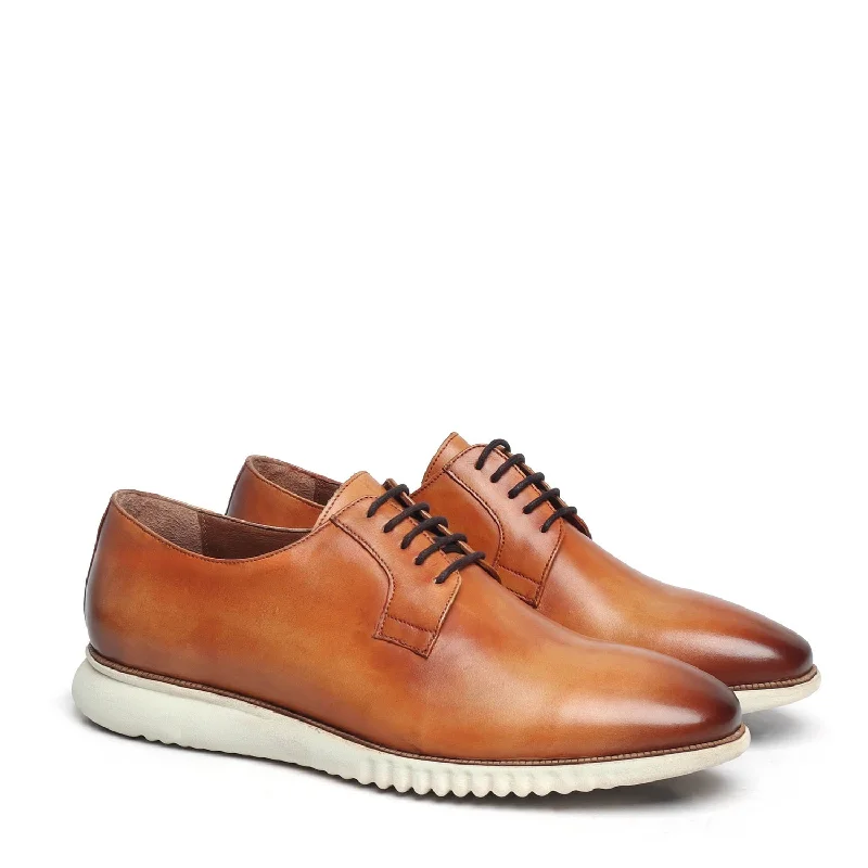 Unique Patterns Tan Leather Formal Shoes in Genuine Leather with White Sole By Brune & Bareskin