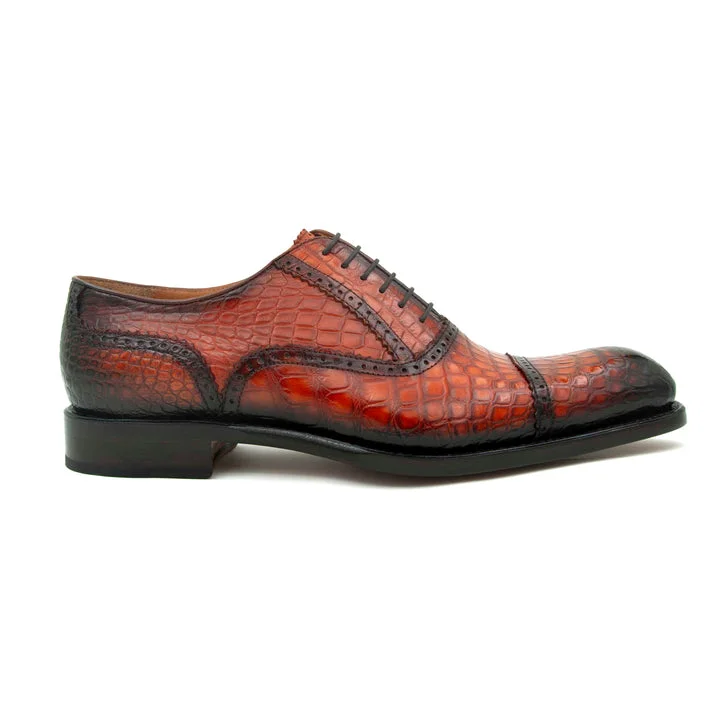 Elegant Design H and H Alligator Lace Up Shoes - Camel