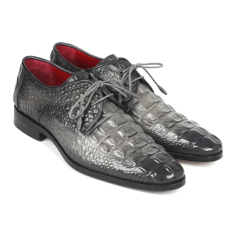 Fashion Forward Paul Parkman 1438GRY Men's Shoes Gray Crocodile Print / Calf-Skin Leather Derby Oxfords (PM6330)