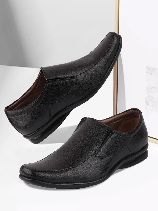 Rich Texture Men Black Formal Slip-On Shoes
