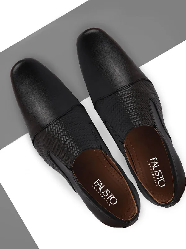 Fashion Excellence Men Black Formal Leather Slip On Shoes