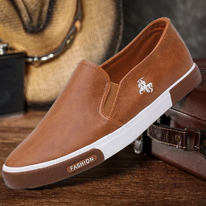 Chic Minimalism Kaegreel Casual  Men Comfortable PU Leather Slippers Handmade Design Flats Sneakers Slip on Lazy Shoes