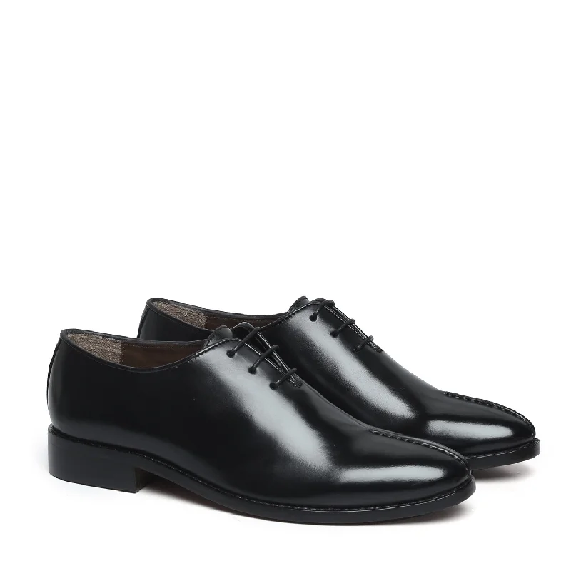Statement Piece Mid Stitched 3-Lace Oxford Shoe One Piece Whole Cut Black Leather by Brune & Bareskin