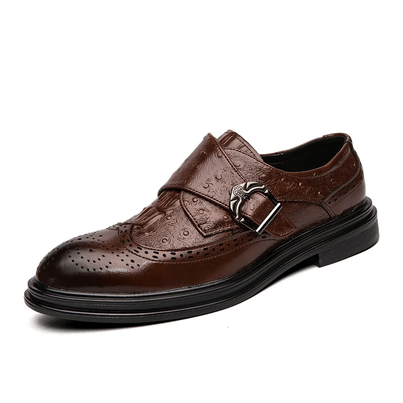 Soft Elegance Men Broguo Retro Metal Buckle Comfy Wearable Formal Business Casual Shoes