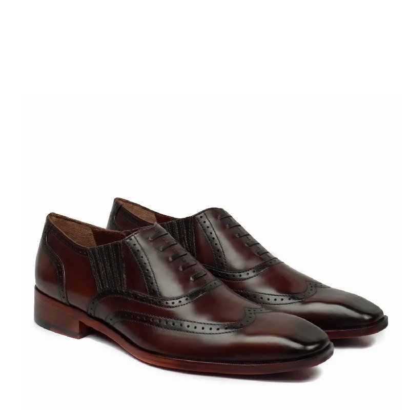 Luxe Craftsmanship Dark Brown Lazy Man Stylish Wingtip Punching with Fixed Lace Oxfords by Brune & Bareskin