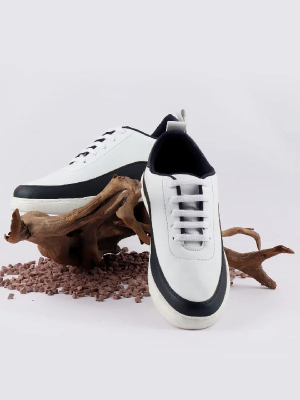 Fashion Enthusiast Men White/Navy Blue Lace Up Colorblocked Sneakers