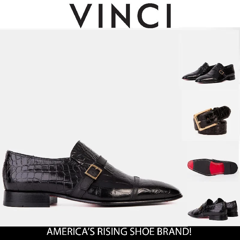Chic Edge The Strat Single Monk Strap Cap Toe Black Leather Handmade Men Shoe