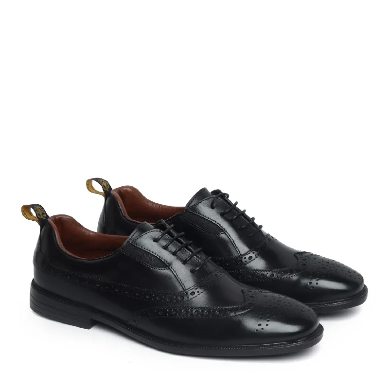 High Fashion Black Leather Punching Brogue Oxford Lace-Up Shoe