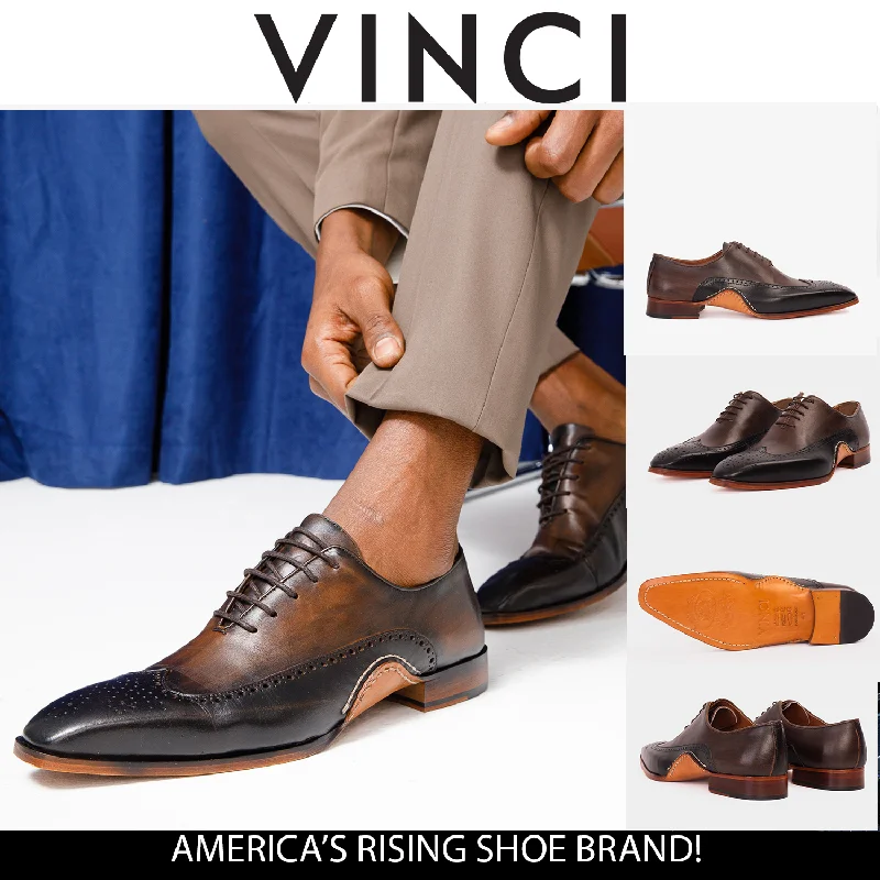 Vintage Style The Royal Hand Craft Black & Brown Wingtip Oxford Men Shoe