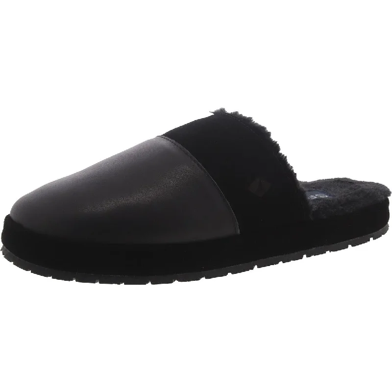 Fashionable Silhouette Sperry Mens Leather Faux Fur Slide Slippers