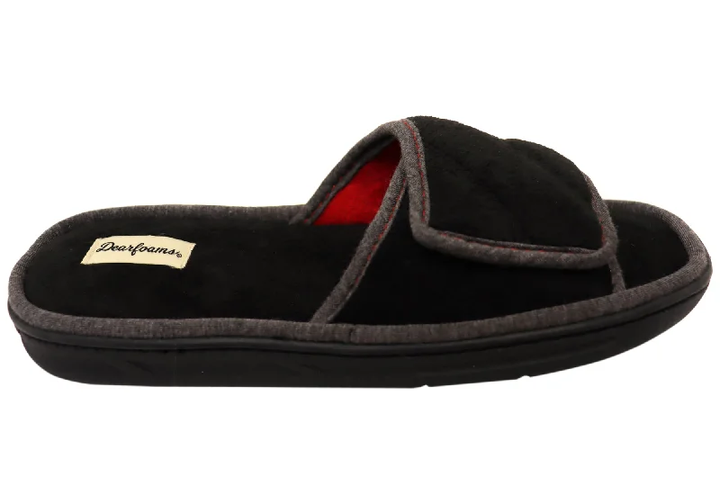 Artistic Flair Dearfoams Mens Cooper Quilted Terry Adjustable Strap Slippers