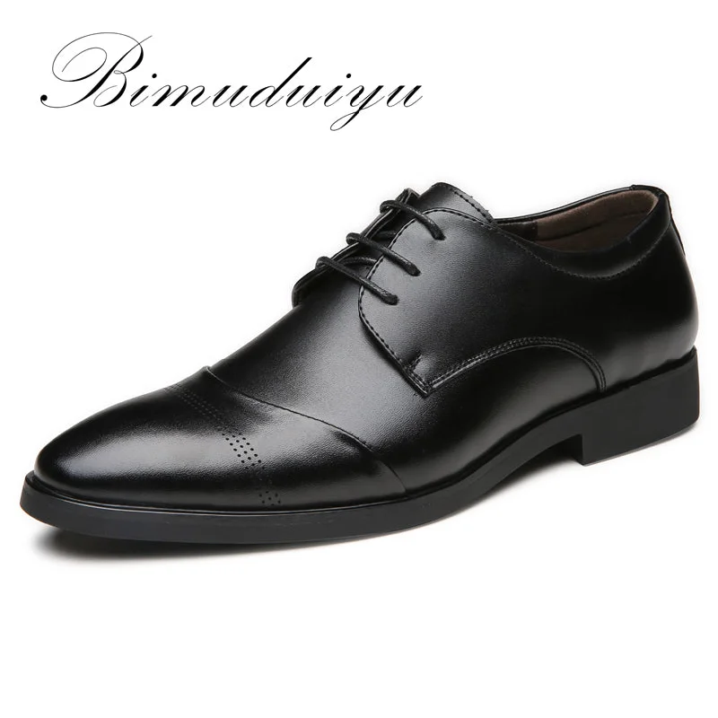 Statement Piece BIMUDUIYU 38-47 High Quality Leather Dress Shoes Tide Pointed England Style Business Wedding Formal Flats Black Shoes For Men