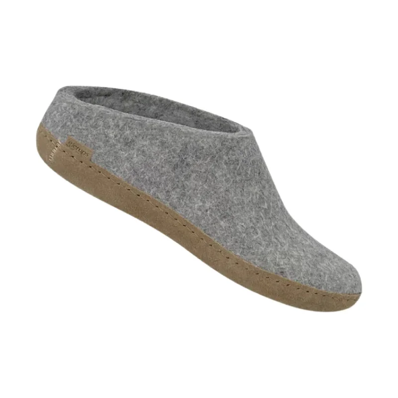 Classy Aesthetic Glerups Slip On With Leather Sole Slipper - Grey Suede