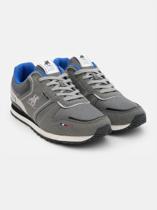 Exotic Prints Men's Brand Logo Embroidered Sneakers,Grey