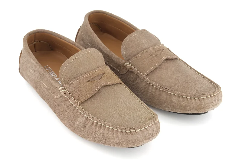 Vintage Glam Portofino Driving Loafers - Creme Suede