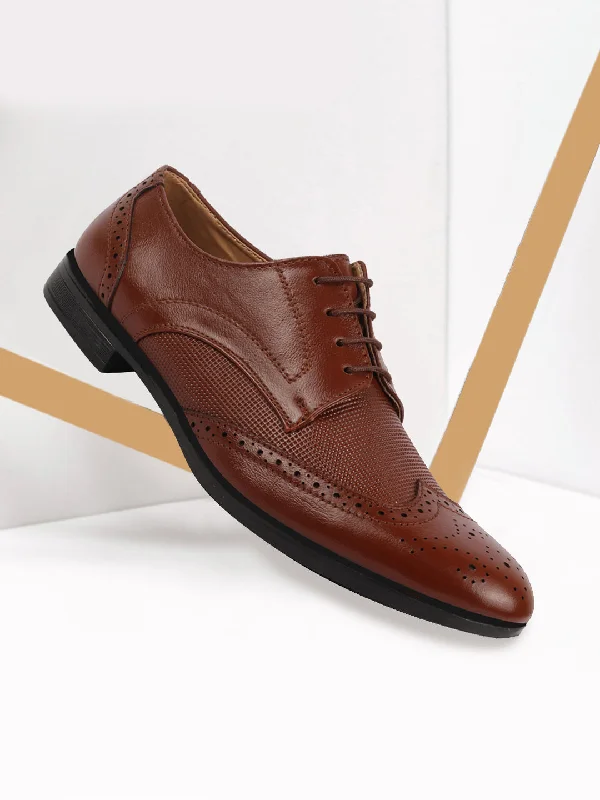 Artisanal Quality Men Tan Formal Office Party Genuine Leather Lace Up Brogue Shoes