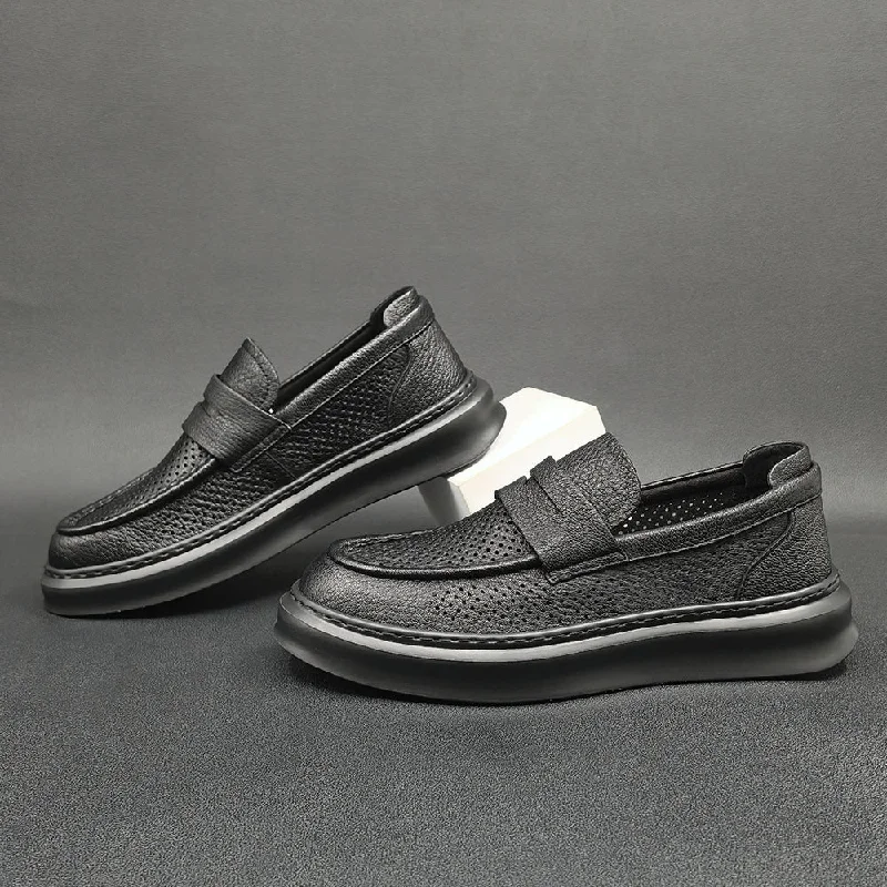 Elegant Accents Men Minimalist Breathable Hollow Leather Casual Loafers