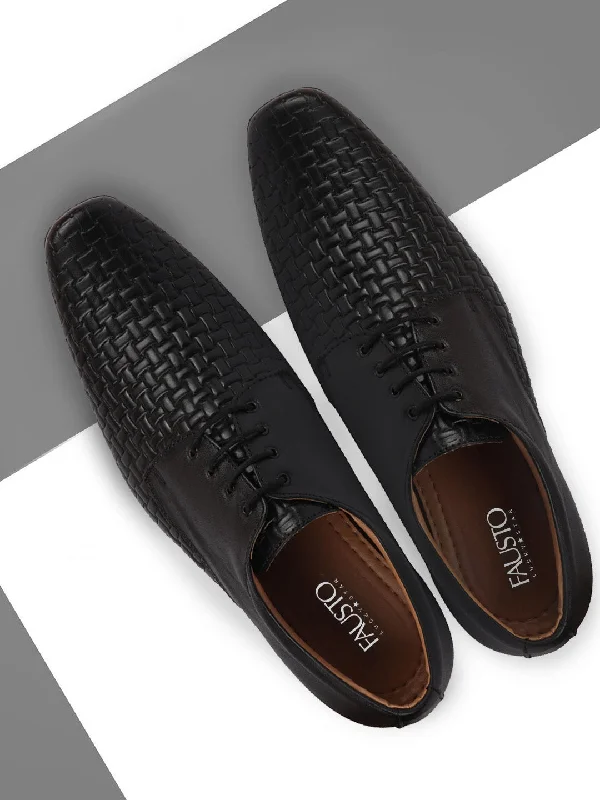 Distinctive Patterns Men Black Formal Leather Lace Up Shoes