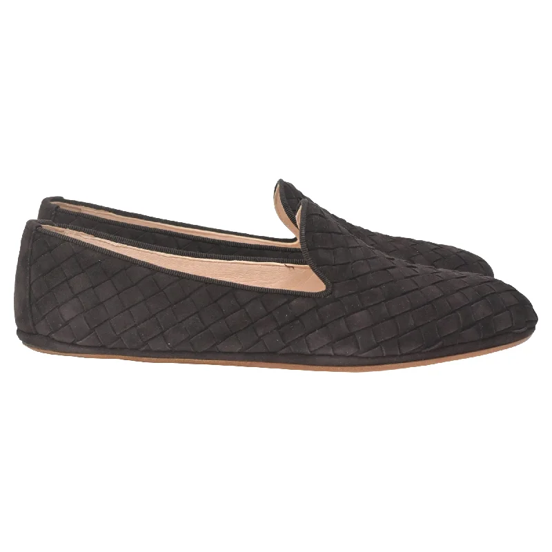 Modern Elegance Bottega Veneta Fiandra Intrecciato Weave Loafers in Dark Brown Suede