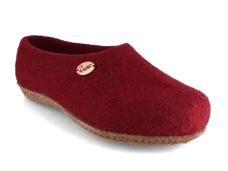 Trendsetting Look WoolFit® closed heel Felt Clogs | Classic, dark red