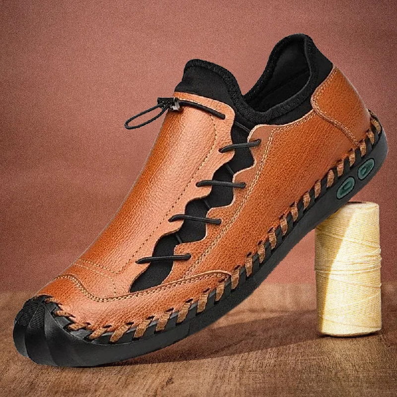 Edgy Sophistication Kaegreel Men Hand Stitching Leather Non Slip Anti-collision Large Size Casual Shoes