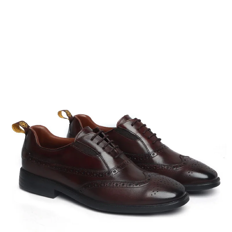 Eye-Catching Style Light Weight Dark Brown Leather With Punching Brogue Oxford Lace-Up Shoe