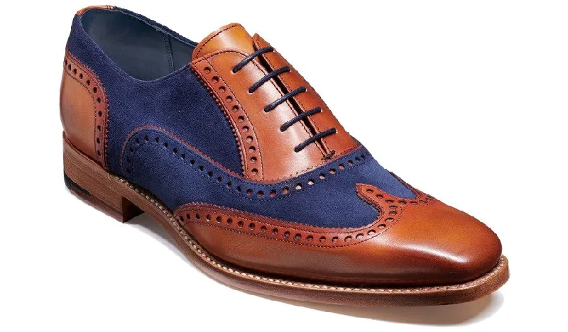 Chic Edge Barker Spencer Brogue Derby  - Antique Rosewood Calf/Navy Suede