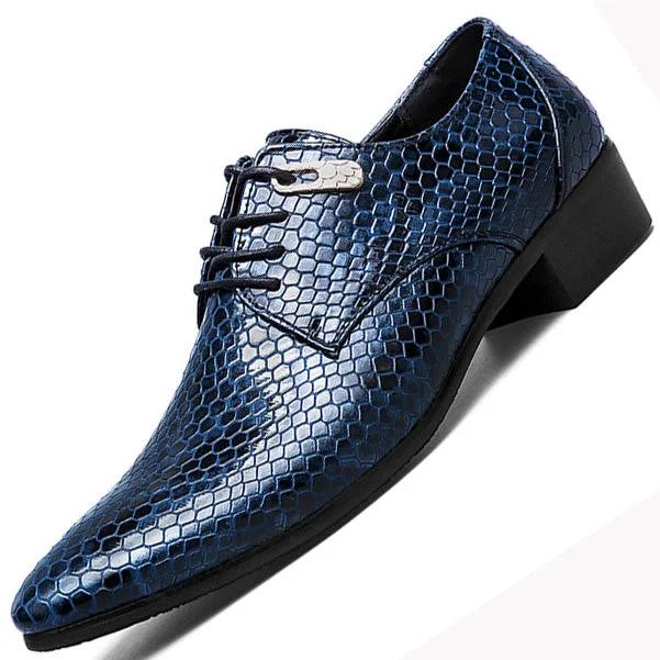 Luxe Feel New Imitate Snake Leather Men Oxford Shoes Lace Up Casual Business Men Pointed Shoes Brand Men Wedding Men Dress Boat Shoes
