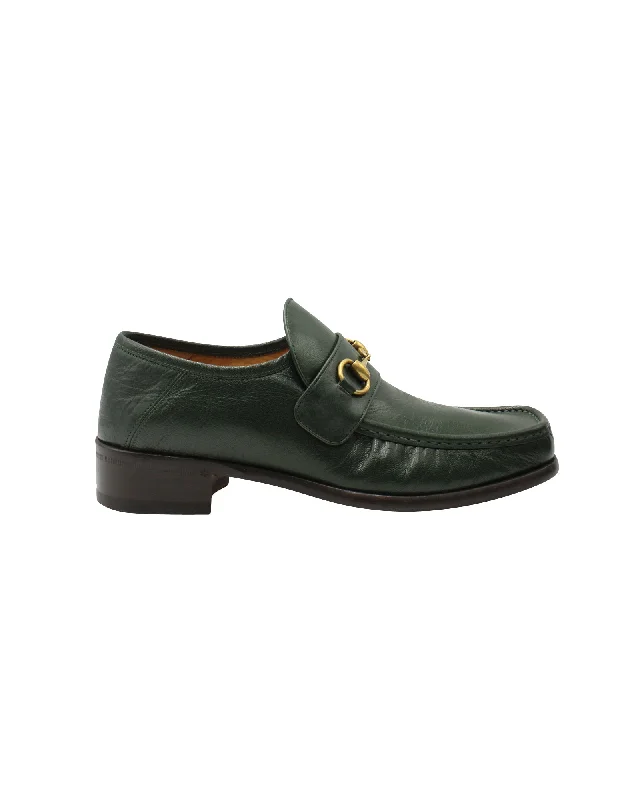 Parisian Charm Gucci Horsebit Loafers in Dark Green Calf Leather