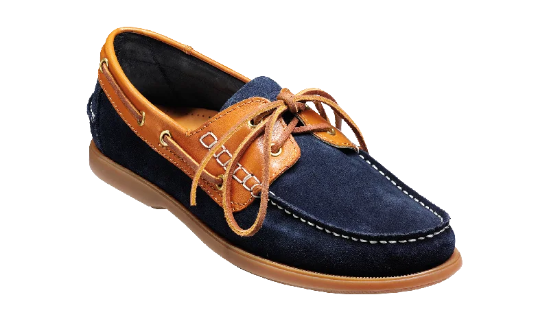 Elegant Accents Barker Wallis Moccasin Shoe - Navy Suede/Cedar