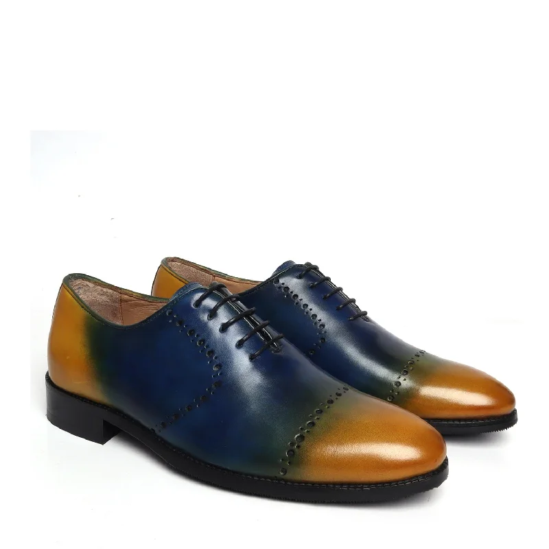 Timeless Allure Blue and Yellow Genuine Leather Brogue/Oxford By Brune & Bareskin