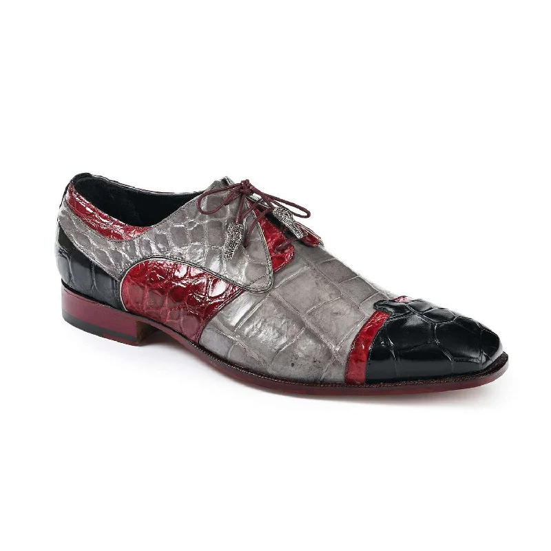 Luxe Sensation Mauri 4921 Stephen Men's Designer Shoes Black / Grey / Red Body Alligator Oxfords (MA5010) Luxe Sensation Mauri 4921 Stephen Men's Designer Shoes Black / Grey / Red Body Alligator Oxfords (MA5010)