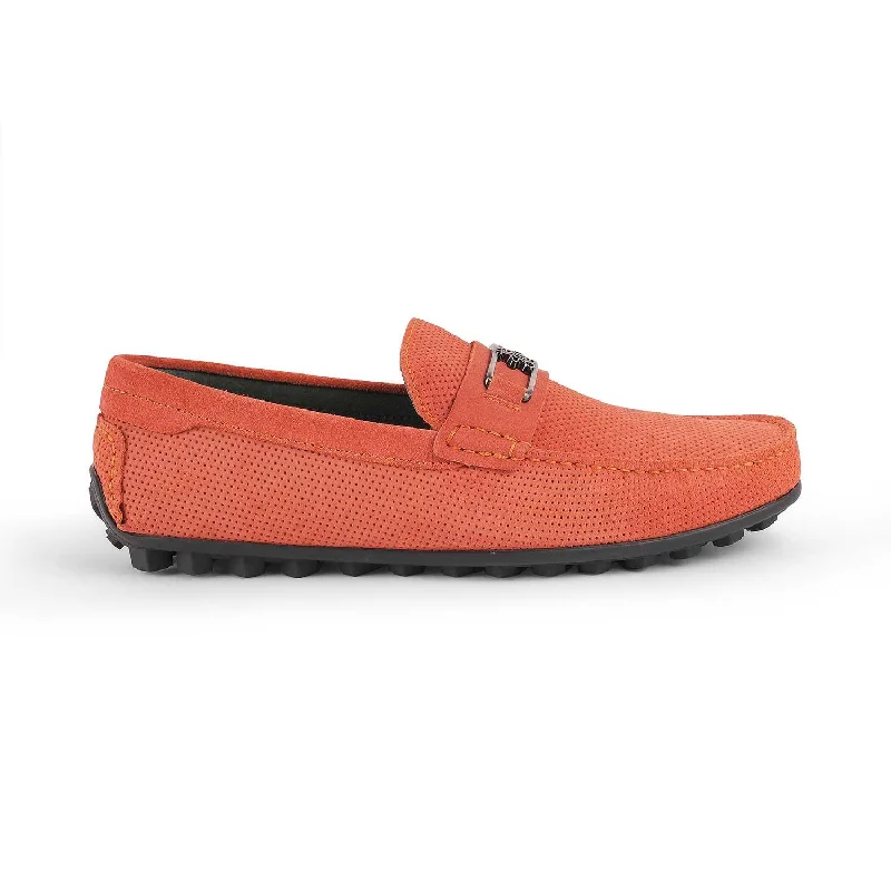 Urban Edge Tresmode Bren Orange Men's Suede Leather Driving Loafers